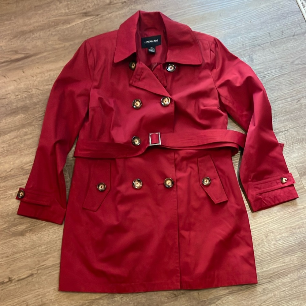 London Fog Red Double-Breasted Belted Trench Coat